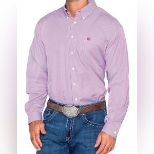 Cinch Men's Pink Striped Cotton Button-Down Shirt